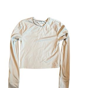 Cream Crop Fitted Long Sleeve T-Shirt